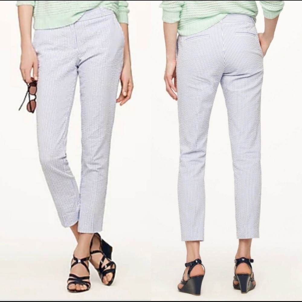 J.Crew Blue Café Striped Seersucker Capri Pants size 0